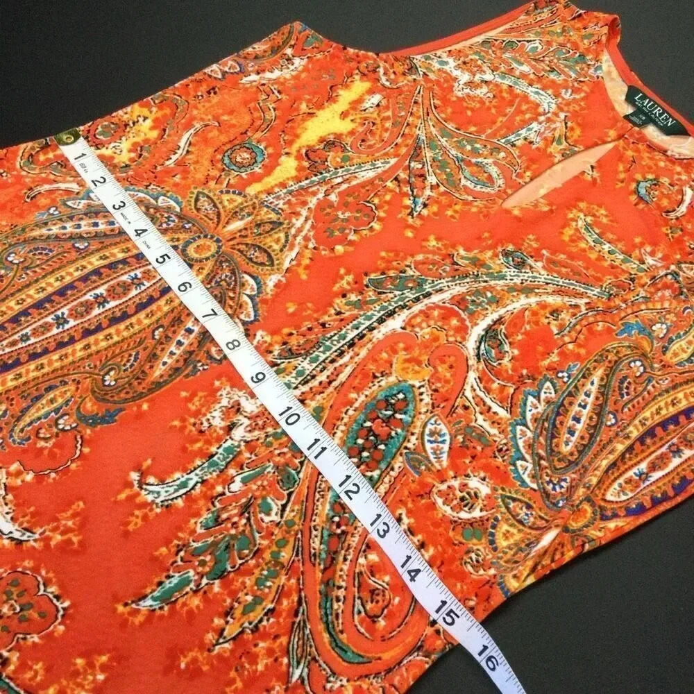 Lauren Ralph Lauren Womens Orange Paisley Keyhole Sleeveless Top Size XS - Picture 7 of 9